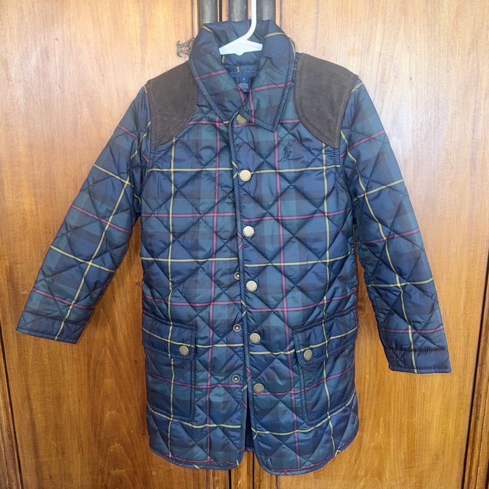 Ralph Lauren Kids Quilted Barn Jacket - Navy w Red and yellow  Accents, suede